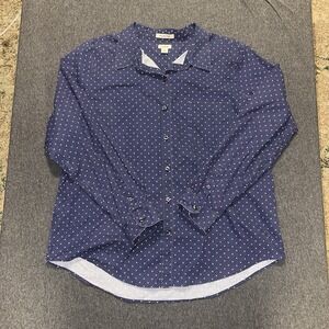 LL Bean Button Down Shirt XL Long Sleeve Polka Dots Blue White